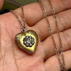 Antique Gold Heart Necklace with Silver Accents
